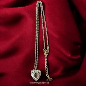 Vintage Christian Dior Gold Heart CD Rhinestone Logo Pendant Necklace